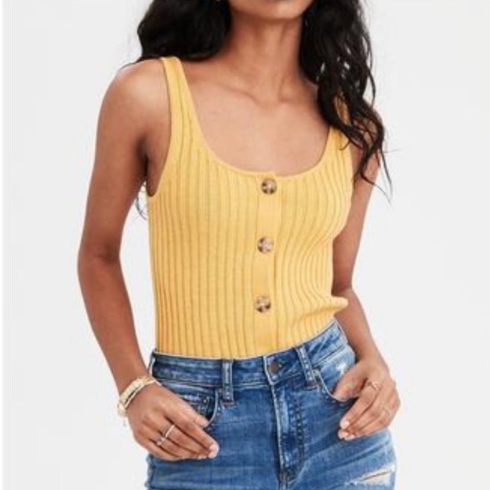 American Eagle Ribbed Button Sweater Tank in Mustard - Size : M